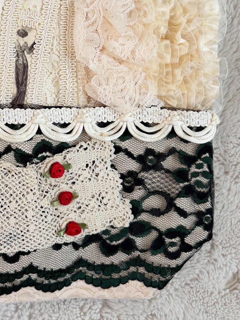 Vintage Y2K Victorian Lace Tote Purse Crochet Glove Roses Cottagecore Boutique - Picture 14 of 14